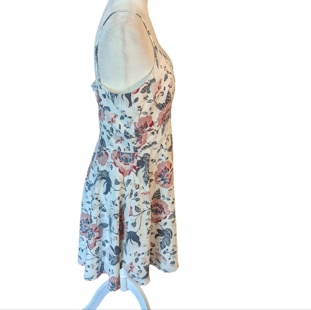 LOFT White Floral Mini Dress with Blue and Rust Flowers - Picture 4 of 10